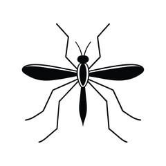 Solid black silhouette of a mosquito vector art and illustration on a white background