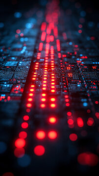 Technology background with two paths running in parallel symbolizing duality in innovation competition and cooperation in digital progress with a red and blue futuristic color scheme

