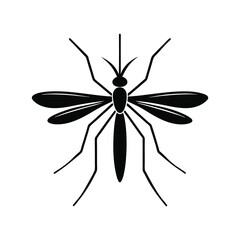 Solid black silhouette of a mosquito vector art and illustration on a white background