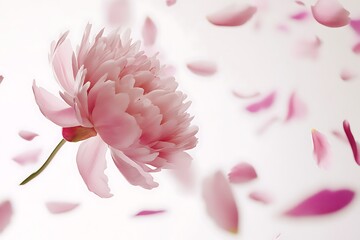 Pink peony flower petals floating in air; delicate beauty; artistic; floral display; elegant design; perfect for backgrounds; nature; vector illustration; perfect for digital printing