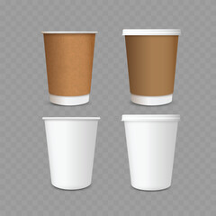 Four Disposable Coffee Cups Set Mockup with Different Color Designs - Vector