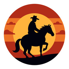 Fototapeta premium cowboy riding horse into retro sun illustration t shirt design