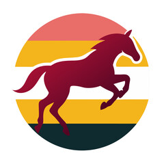 horse jump silhouette with 80s color palette in a circle t shirt design