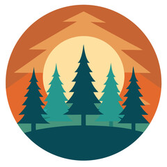 Fototapeta premium pine tree forest with sun rays and faded gradient t shirt design