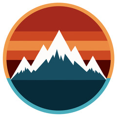 retro mountain skyline with boarder below in a circle t shirt design