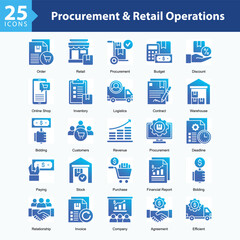 Procurement & Retail Operations is a collection of icons in sheet format representing procurement processes, retail management, and operational efficiency in business transactions.