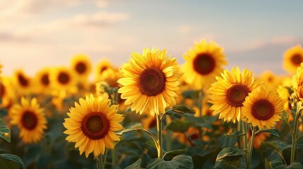 Obraz premium Sunflowers Garden at Summer Sunset – Health Benefits, Skin-Friendly Oil, and Dawn in Blooming Field