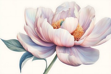 Delicate,  pale pink peony,  close-up,  floral art,  background  white.  Possible use  greeting card,  poster