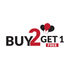Buy 2 get 1 free vector template design icon. Buy two get one sticker, tag, banner, poster.