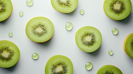 Fototapeta premium Kiwi slices arranged on a white background