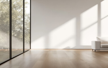 Modern interior design showcasing natural light and minimalist furniture in a spacious room