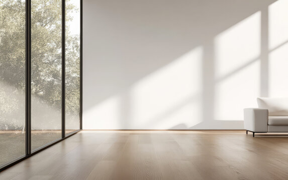 Fototapeta Modern interior design showcasing natural light and minimalist furniture in a spacious room