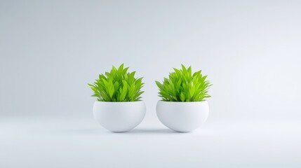 Two potted plants against a plain background