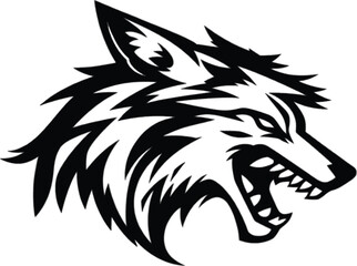 Fototapeta premium Powerful Wolf Silhouette Design for Logo or Graphic Use. A bold line art silhouette of a wolf's head rendered in a dramatic dark style