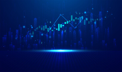 Abstract infographic visualization. Financial chart with uptrend line graphs and candlesticks. Futuristic network or business analytics. Graphic concept for your design.