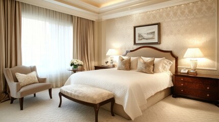 Luxurious hotel bedroom with elegant decor