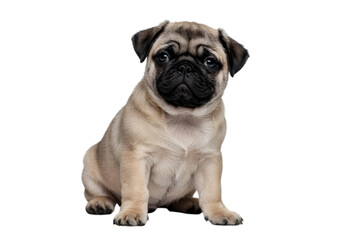 Obraz premium Pug Puppy's Sweet Gaze: The adorable pug puppy sits attentively, its endearing wrinkled face and expressive eyes radiating charm, offering a captivating display of puppy cuteness.