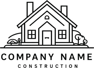 Fototapeta premium Simple line art logo of a house for a construction company. Clean minimalist line art graphic of a house