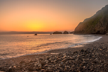 Sunrise at the beach, Scorpion Anchorage, Santa Cruz Island, Channel Islands National Park, California