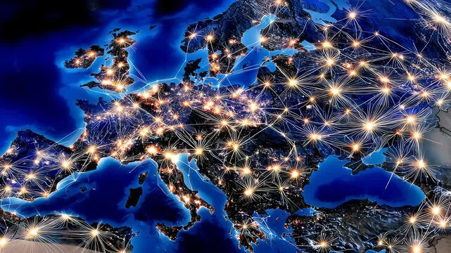 Europe at Night: Digital Connectivity Network - Powered by Adobe