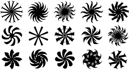 15 Black & White Swirl Sunburst and Starburst Vector Designs