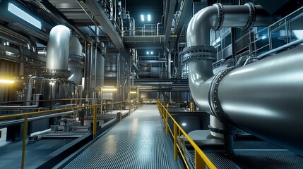 Naklejka premium Inside a Modern Industrial Plant, A Glimpse into Technological Infrastructure