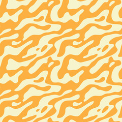 Abstract wavy y2k shape seamless pattern illustration. Modern minimalist art print background of psychedelic curvy shapes on colorful pastel backdrop. Neon fashion fabric, liquid texture design