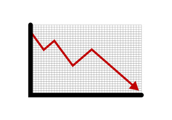Gr&aacute;fico de flecha roja en ca&iacute;da con crisis