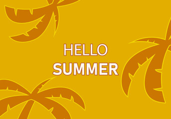 Cartel naranja de hola verano con silueta de hojas de palmera © Gabrieuskal