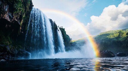 Fototapeta premium Majestic Waterfall with Rainbow