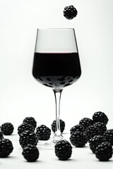 Wine glass with blackberries