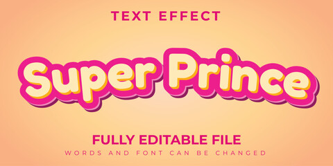 Super Prince Cute Text Effect With And Peach Color Design