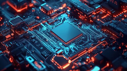 Fototapeta premium Abstract Circuit Board: Neon Glow, Technological Marvel