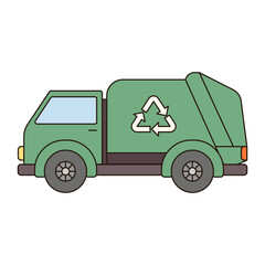 GARBAGE TRUCK cute vehicle doodle icon kawaii style simple outline isolated vector transportation illustration travel element drawing object