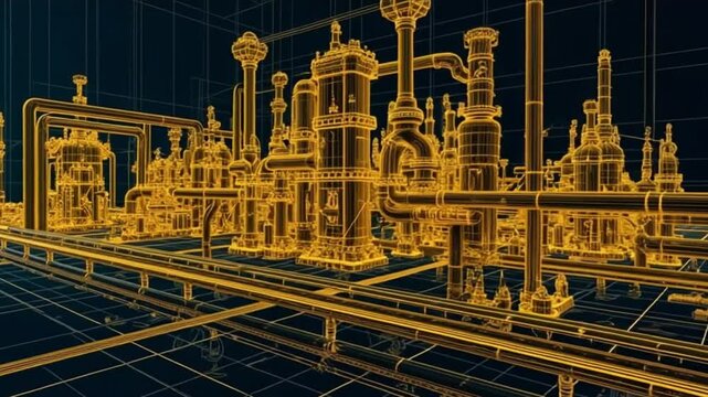 Industrial Plant Engineering Wireframe Model Design Pipes Machinery