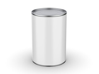 Food sealed tin can mockup on isolated white background. 3D illustration