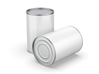 Food sealed tin can mockup on isolated white background. 3D illustration