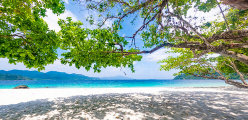 Beautiful view of white sand beach on Koh Dong, Monkey bay, Tarutao National Park, Satun Province, Thailand.
