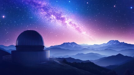 Fototapeta premium Observatory on a mountaintop at night under a vibrant Milky Way