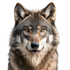 Fototapeta premium Close-up portrait of a fierce wolf with piercing eyes isolated on transparent background