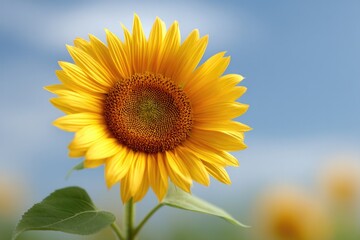 Obraz premium Bright sunflower blooms under clear blue sky, symbolizing warmth