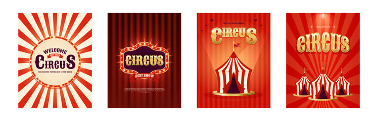Vintage best show circus invitation poster set. Design for events, festival, carnival, party, performance, advertising and more. Retro vector illustration