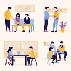 Business People Meeting and Working in Office Scenes