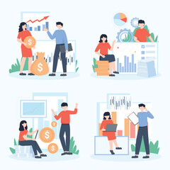 Financial Growth and Teamwork: Business People Analyzing Charts and Data