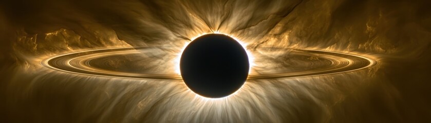 Obraz premium Breathtaking Cosmic Eclipse with Celestial Rings and Planetary Features Captured in Stunning Detail for Deep Space Enthusiasts and Astronomical Art Lovers
