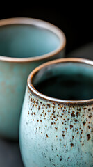 Handcrafted ceramic pottery with textured surface and earthy natural tones