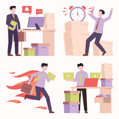 Businessman Overwhelmed by Workload: Deadline Stress and Paperwork Chaos