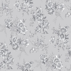 Obraz premium seamless gentle vector paisley print with ethnic paisley and flowers pattern, allover composition. Detailed beautiful paisleys with floral motives in black and white.