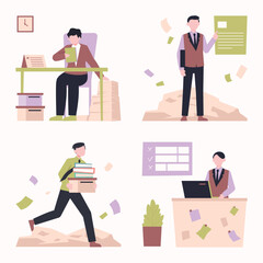 Businessmen Overwhelmed by Paperwork and Deadlines