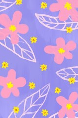 Hand Drawn Cute Flower Pattern on Lavender Background